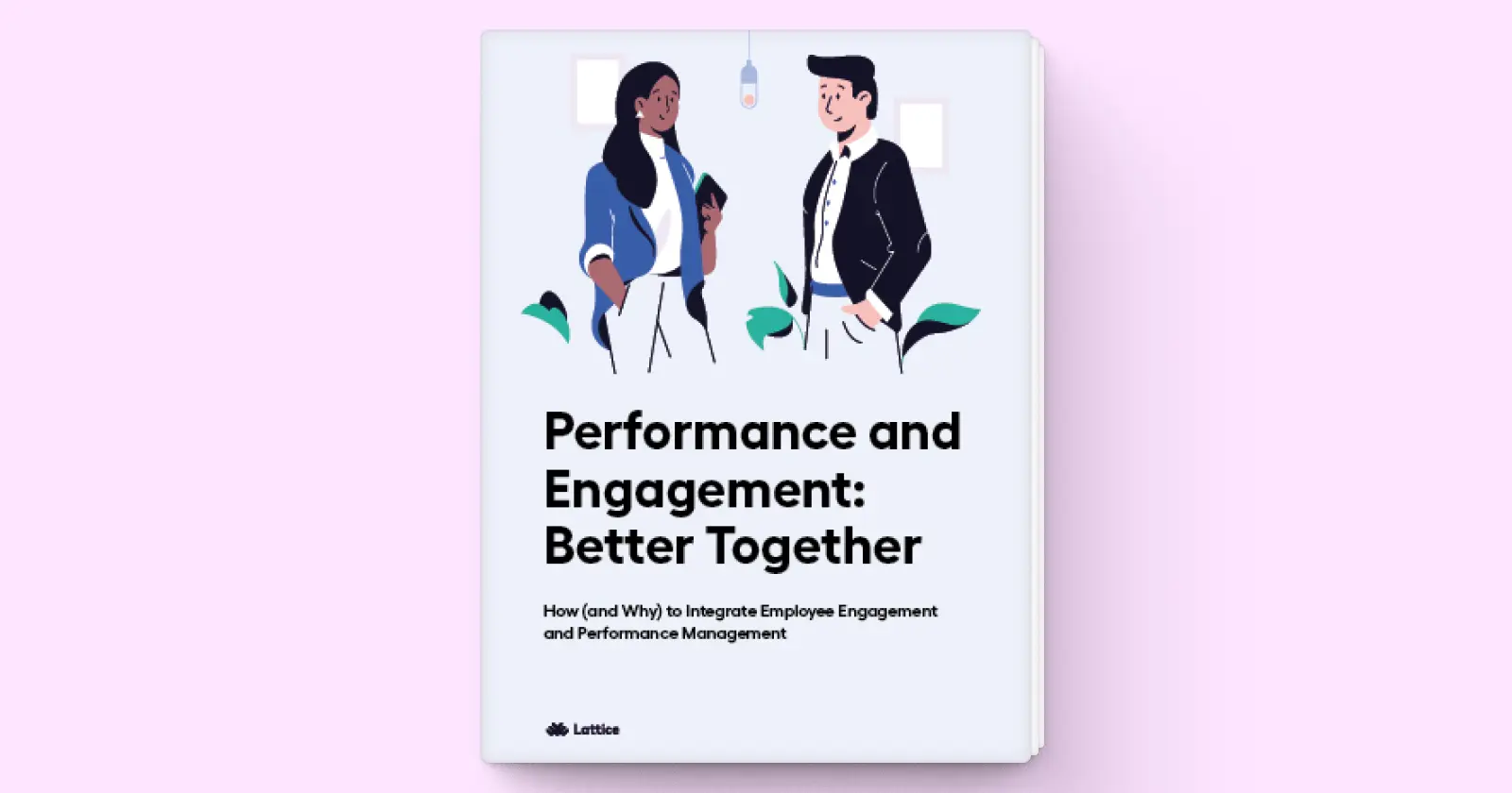 Cover of an ebook titled 'Performance and Engagement: Better Together' with illustrated man and woman standing and talking.