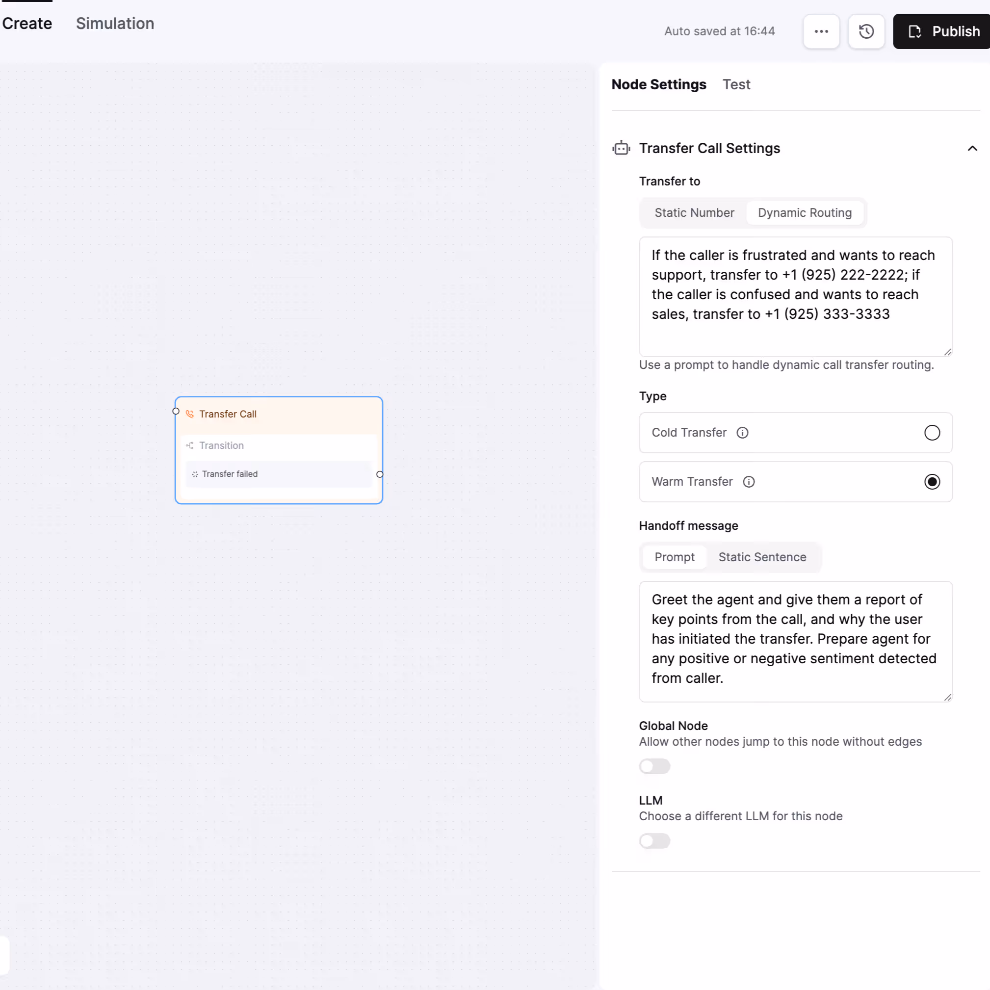 Retell AI Warm Transfer Node