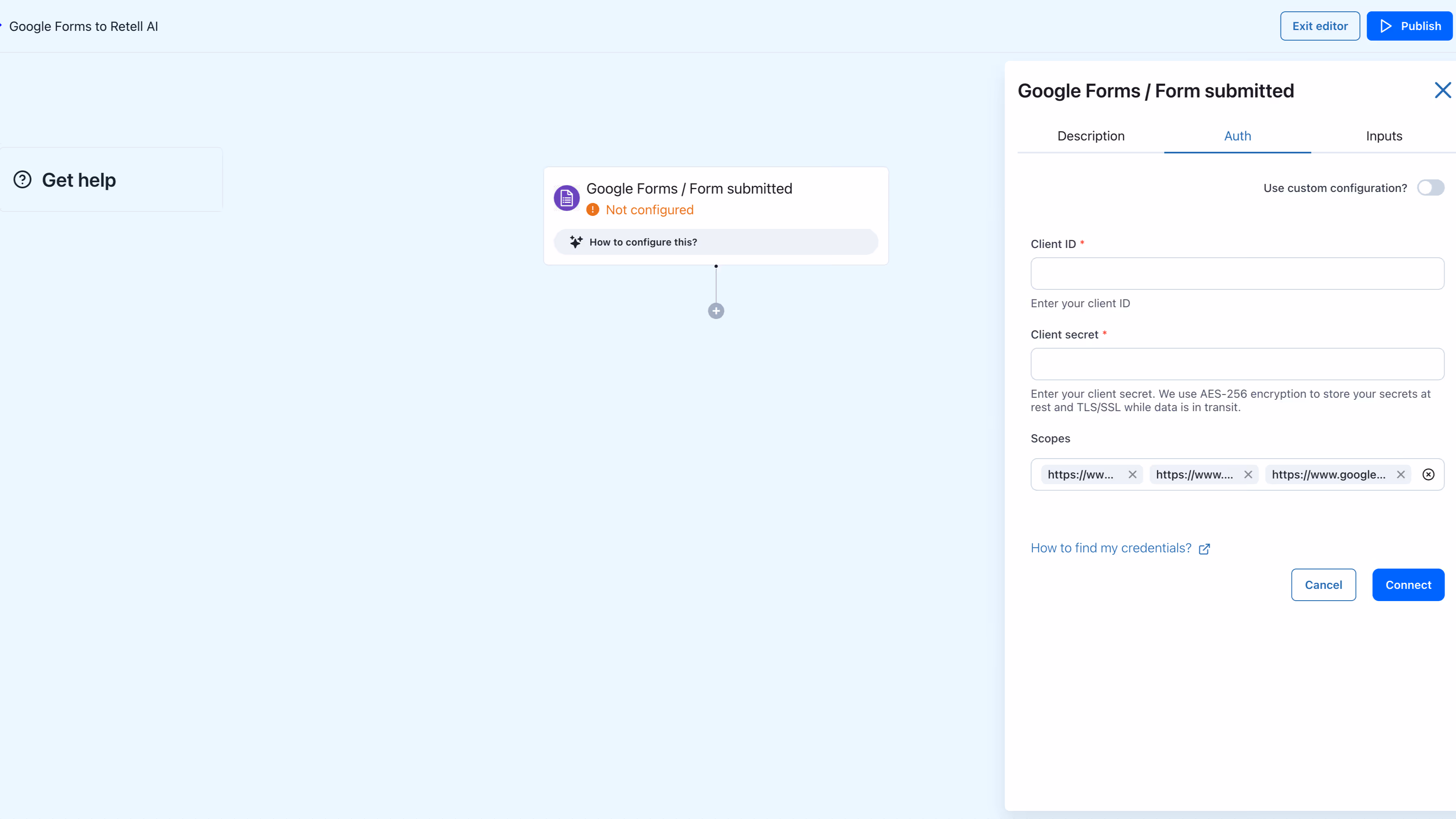 Keragon Google Forms Input Node