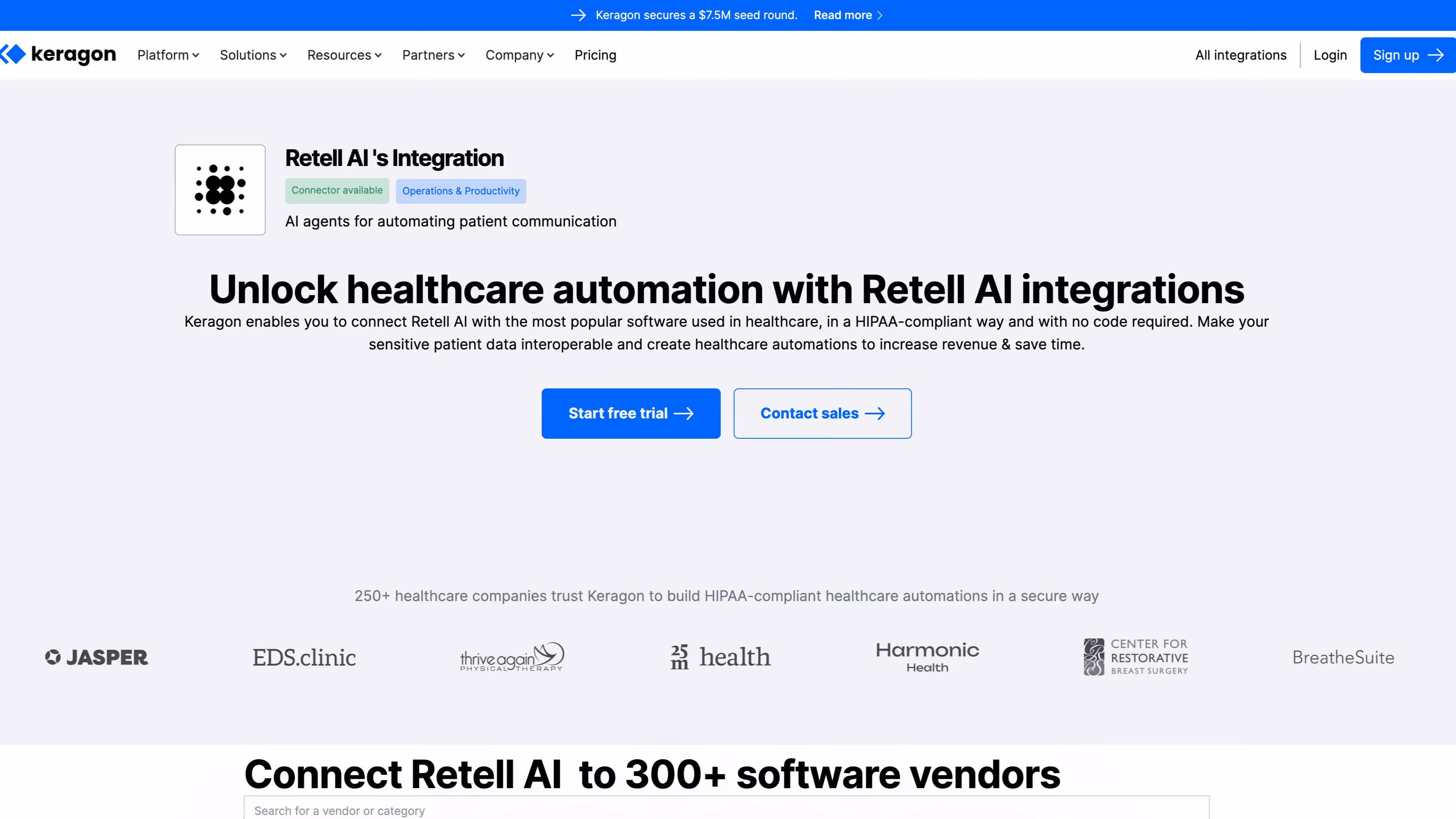 Retell AI Keragon Integration Landing Page