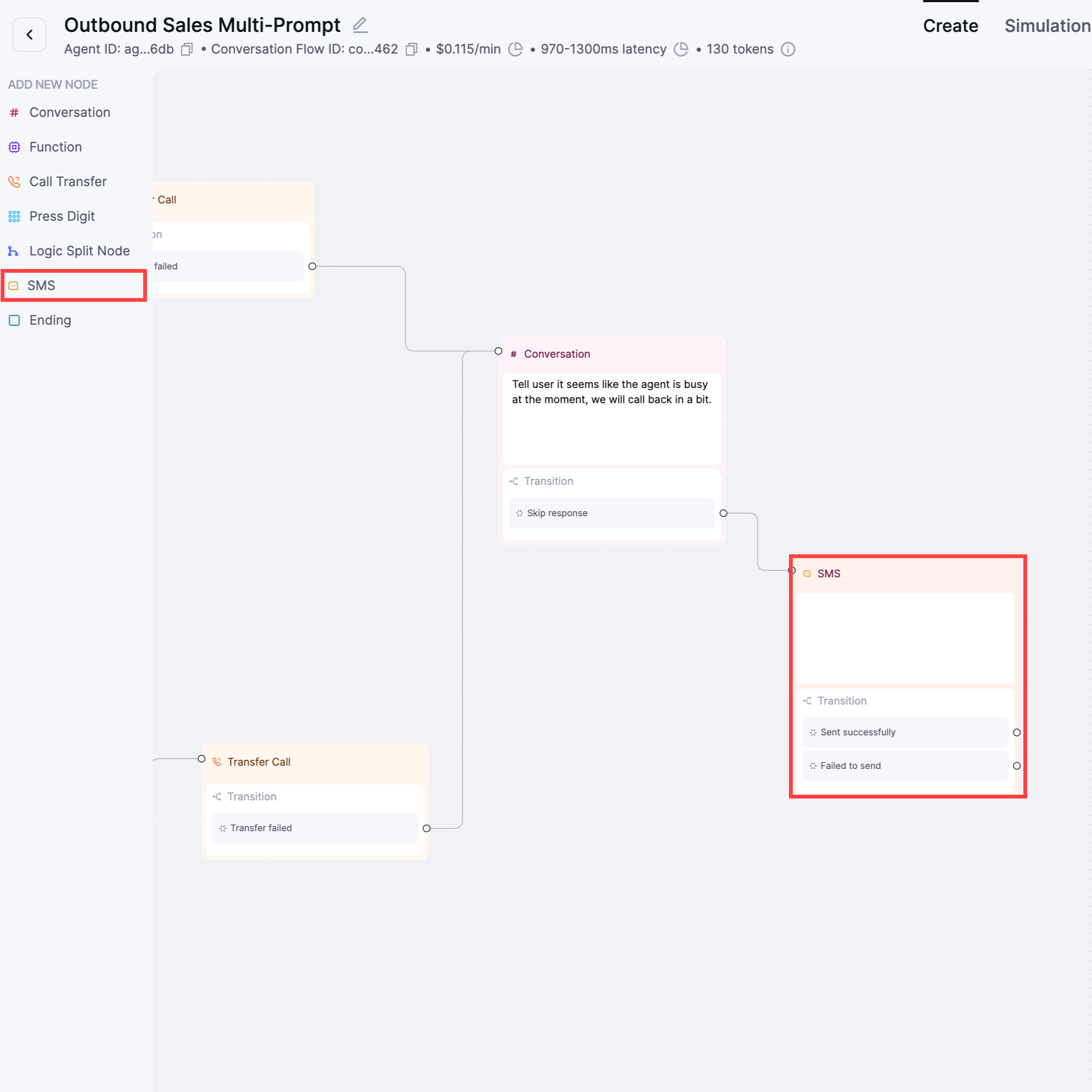 Send SMS Node Feature