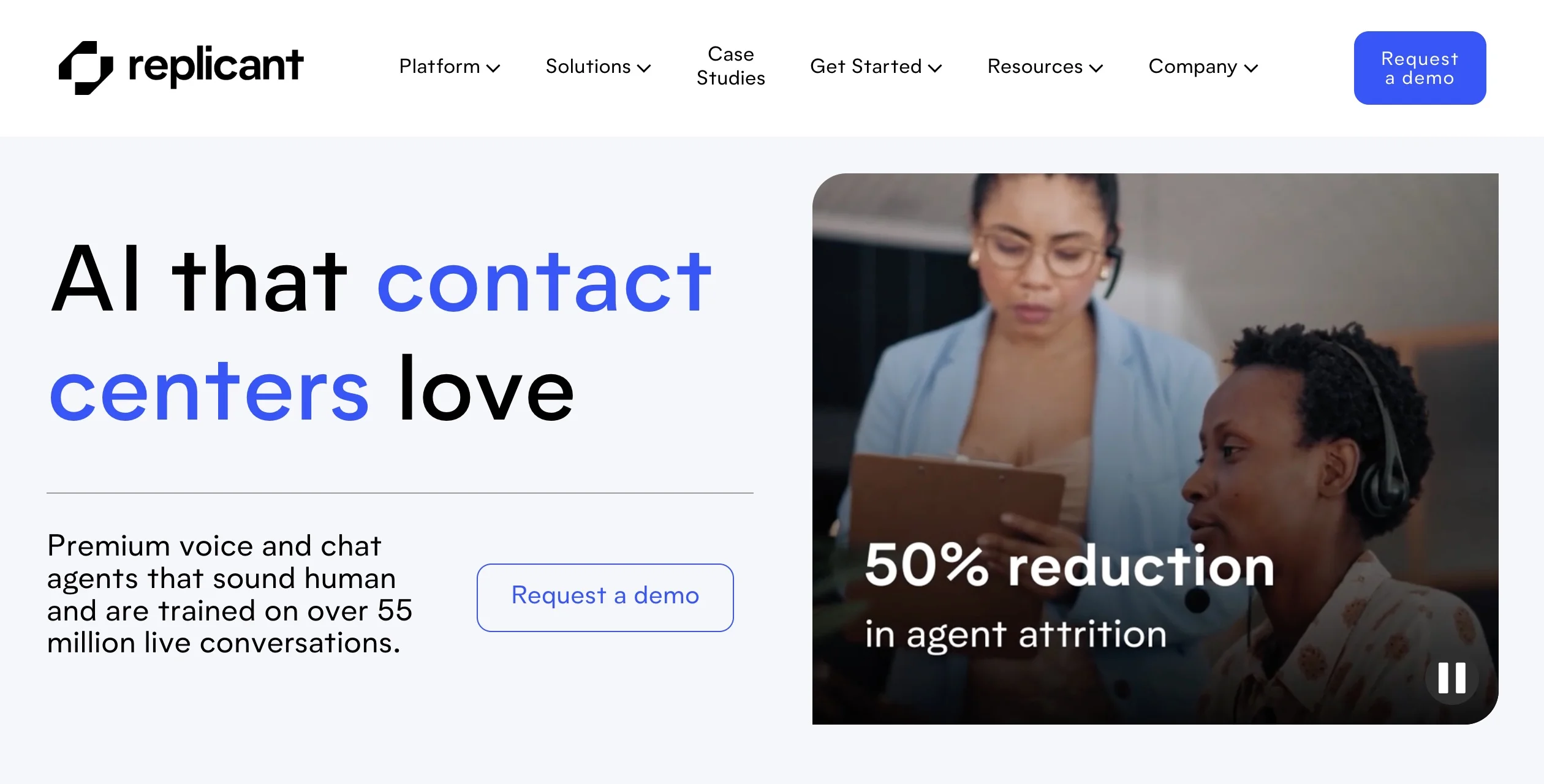 Replicant homepage, a contact centre automation platform