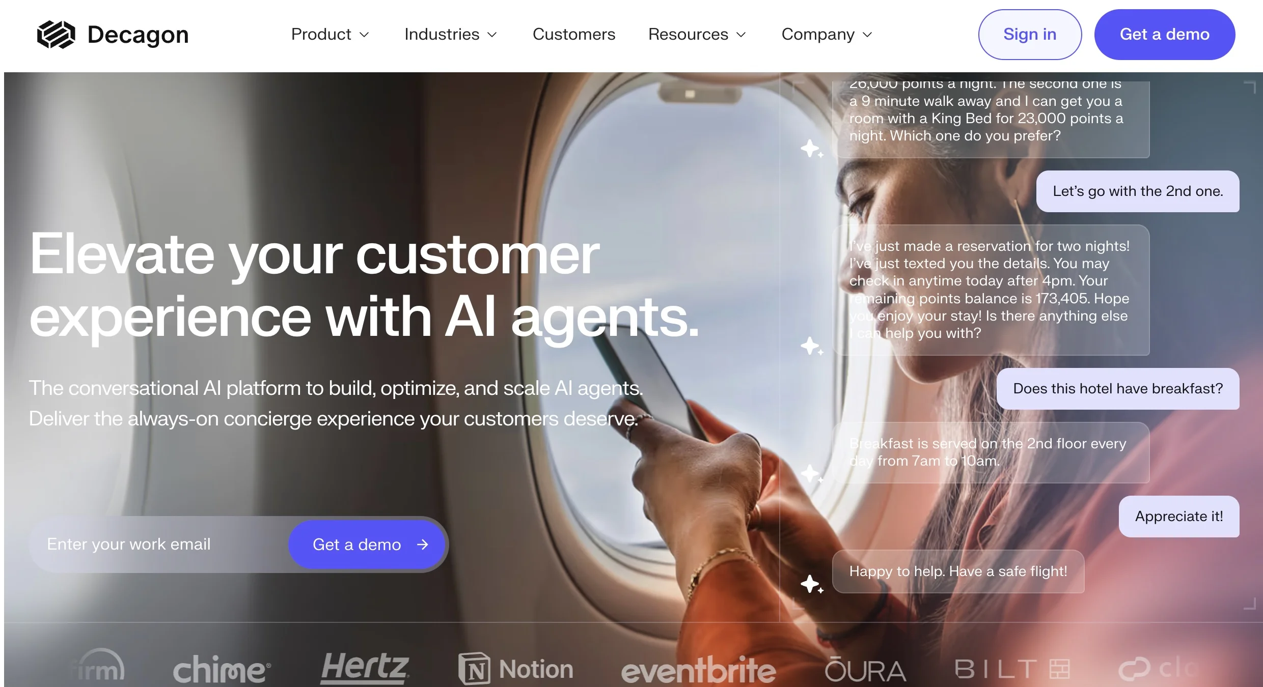 Decagon homepage, an AI customer support agent platform