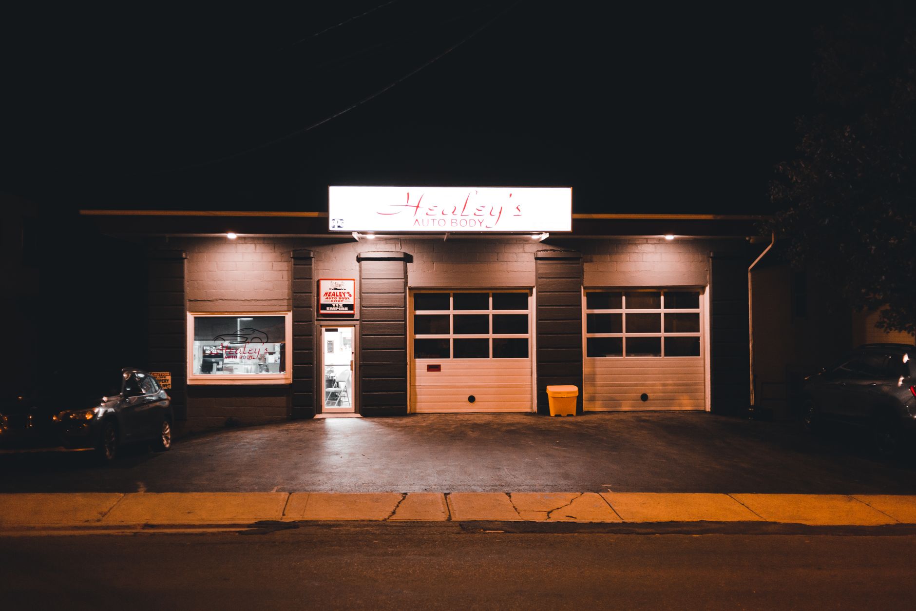 Auto repair shop closed for the night