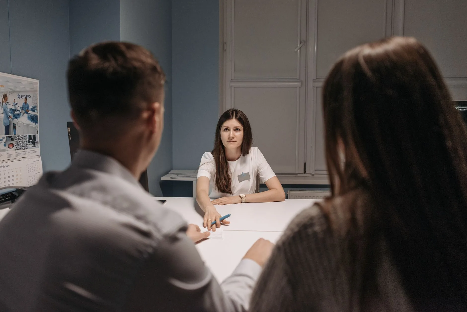 Healthcare office staff meeting to review results
