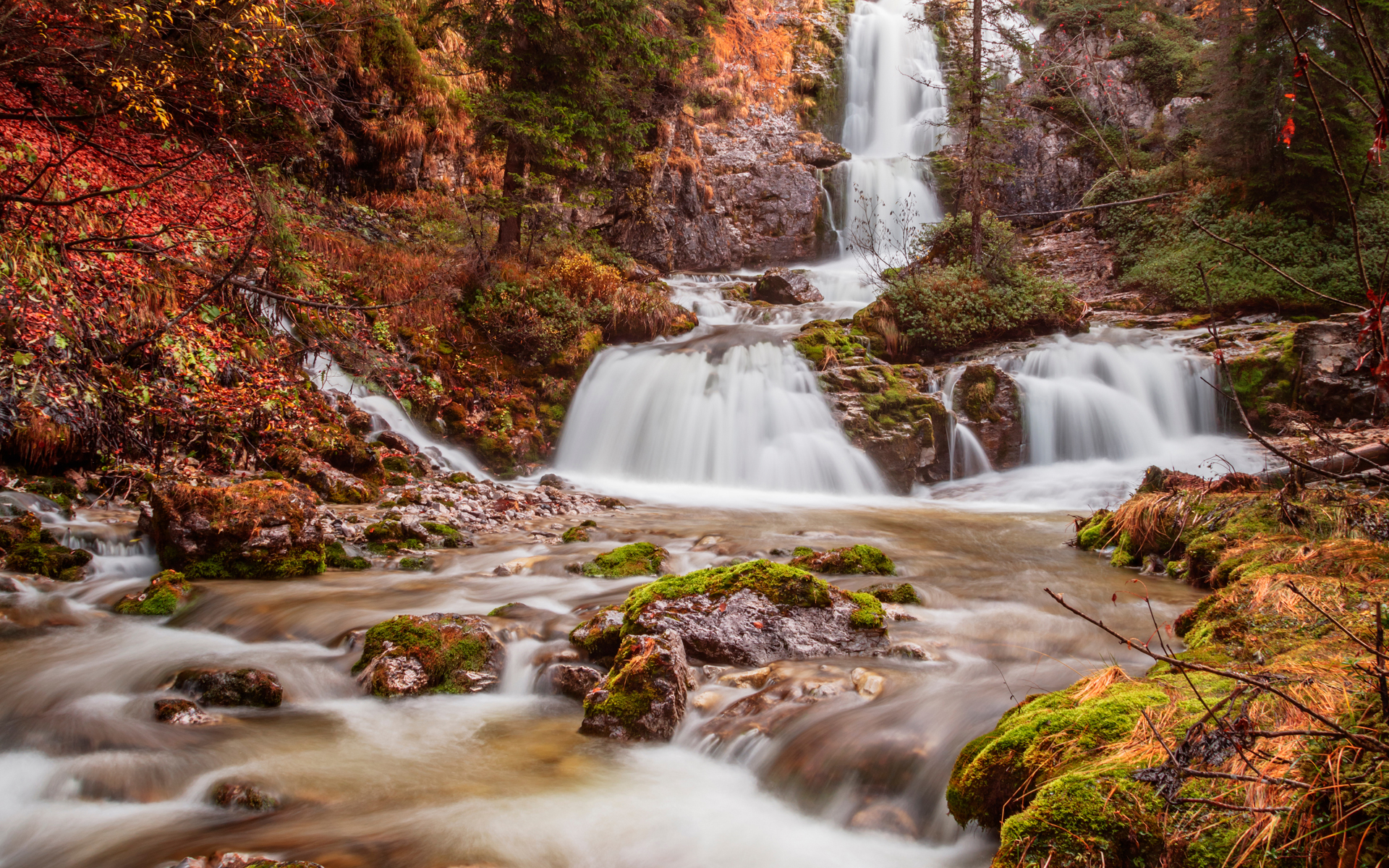 Waterfall with trees in fall