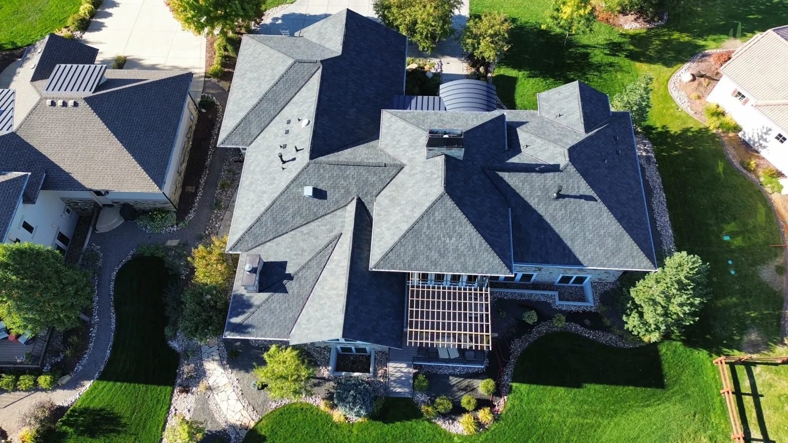 Completed Malarkey Windsor roof replacement in Midnight Black in Timnath, Colorado.