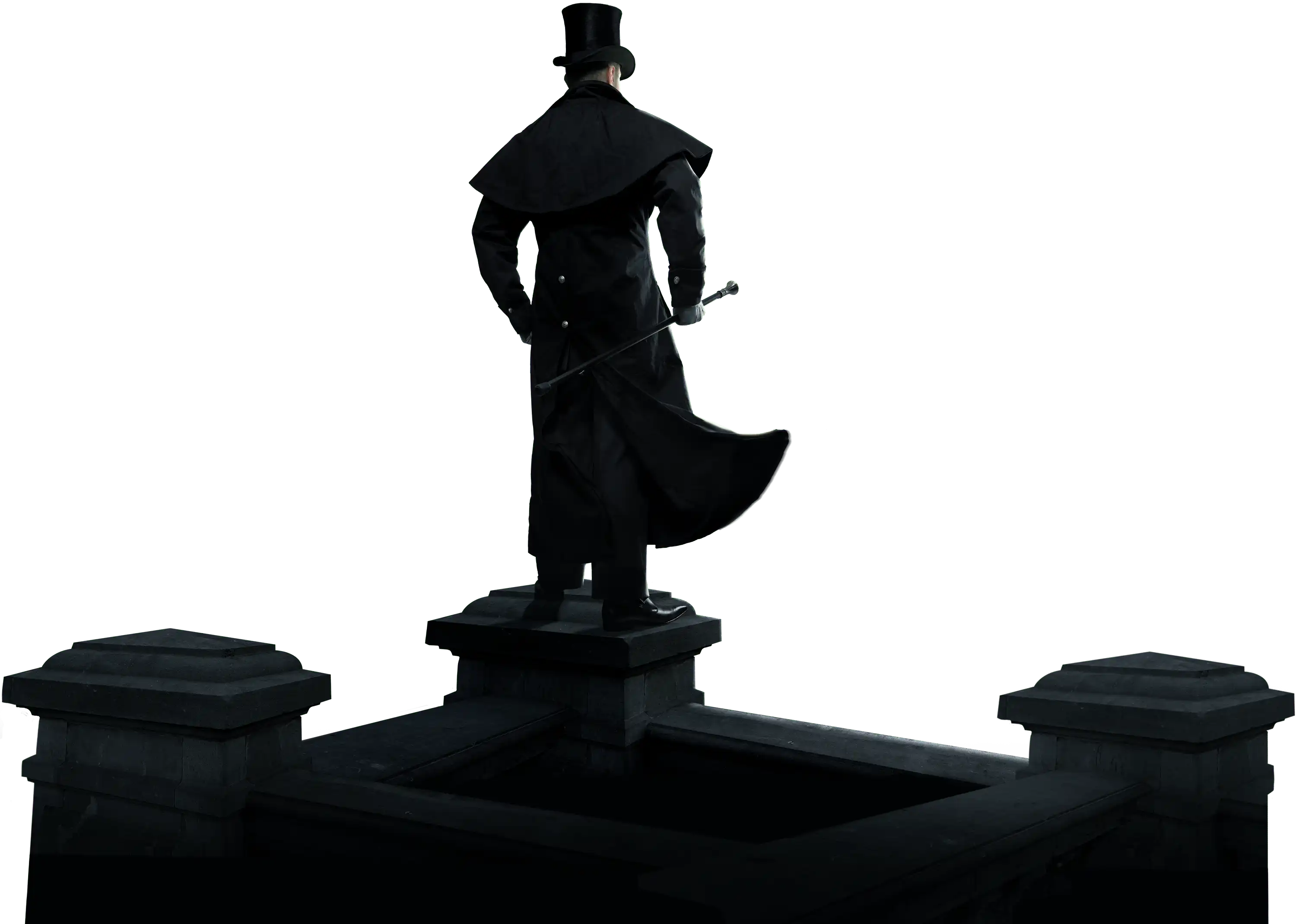 Silhouette of Sherlock Holmes from the back full body