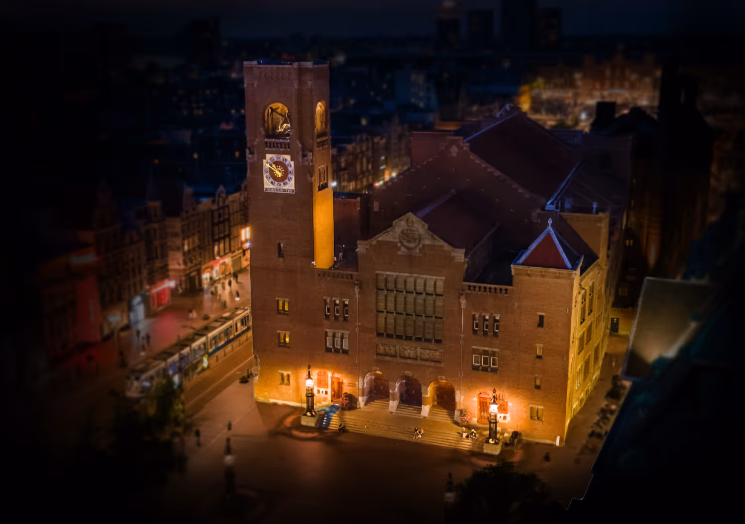 The Beurs van Berlage viewed at night