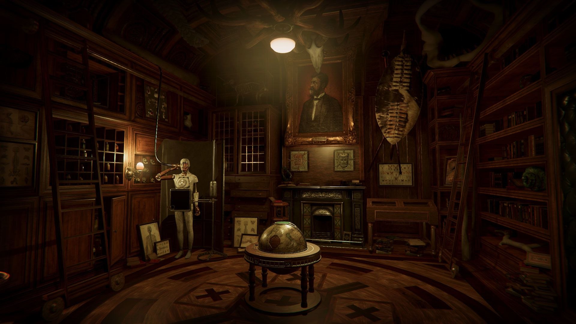 A highly detailed, dimly lit Victorian study from The Room series, showcasing the complex 3D environments and immersive atmosphere that inspired Ada’s Study.