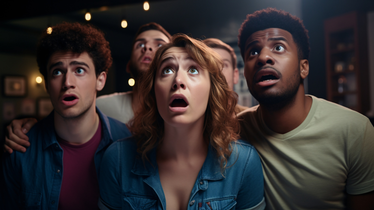 Players looking puzzled while stuck on a clue in an escape room