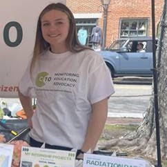 Elisabeth DeGrano at the C-10 Earth Day info table on April 21, 2025.