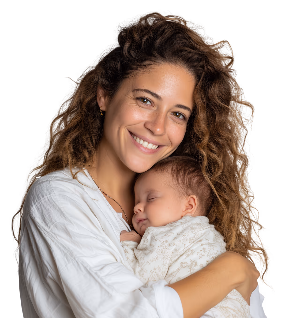 אמא צעירה אוחזת בתינוקה המתוק