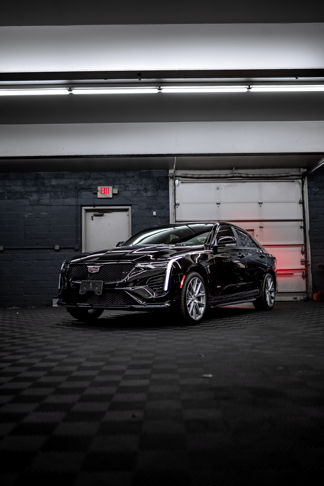 Black Cadillac V-Series with paint protection film and ceramic coating at Pristine Detail