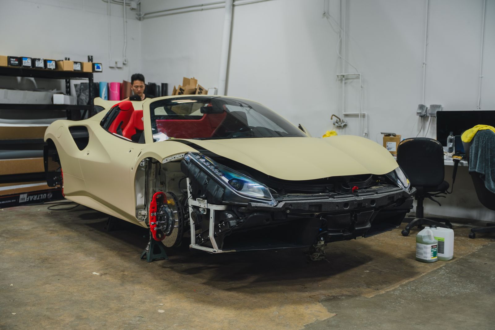 Cream Ferrari 488 Spider at Pristine Detail in Edina, MN, photo 1