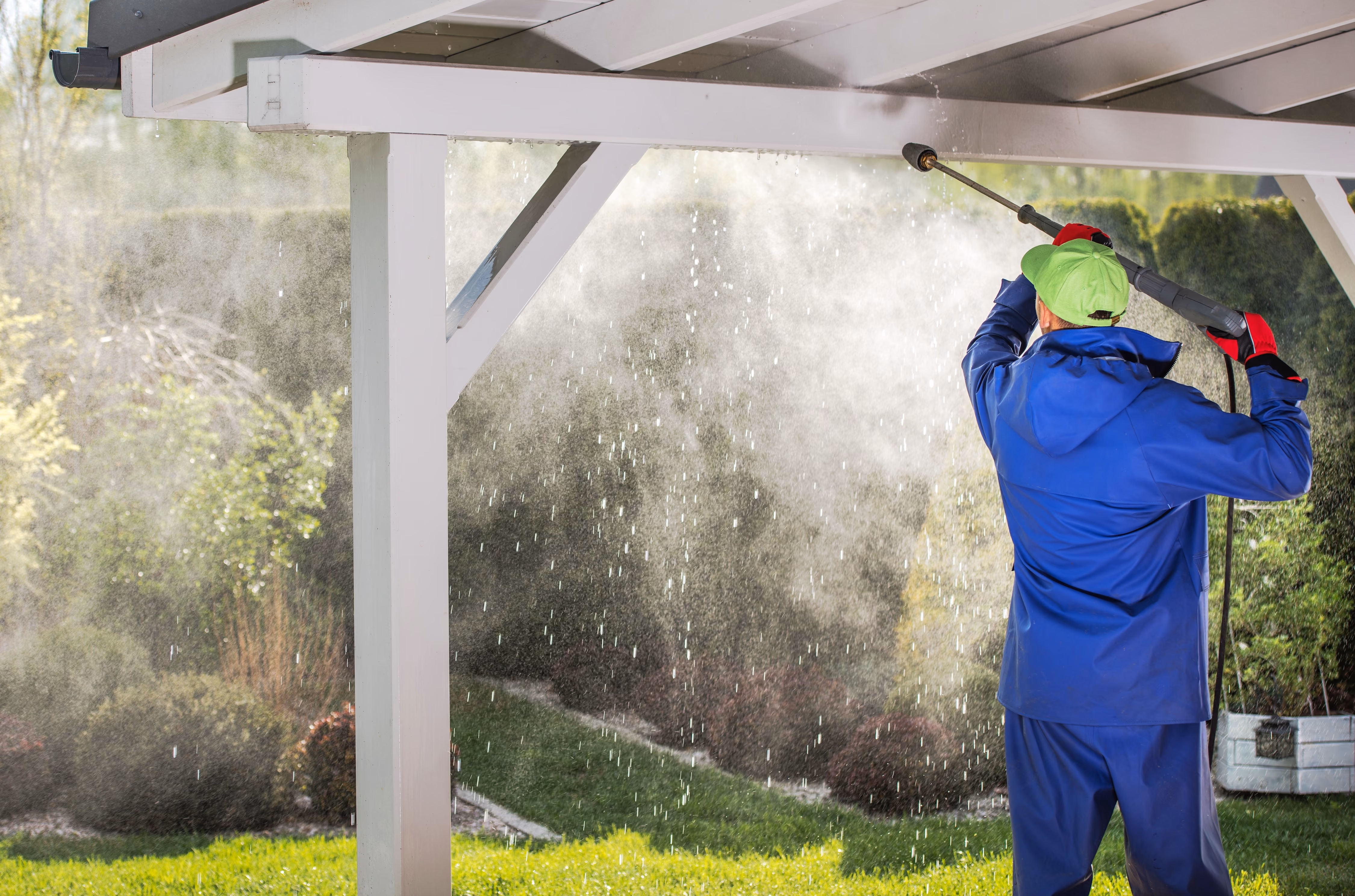 Man power washing
