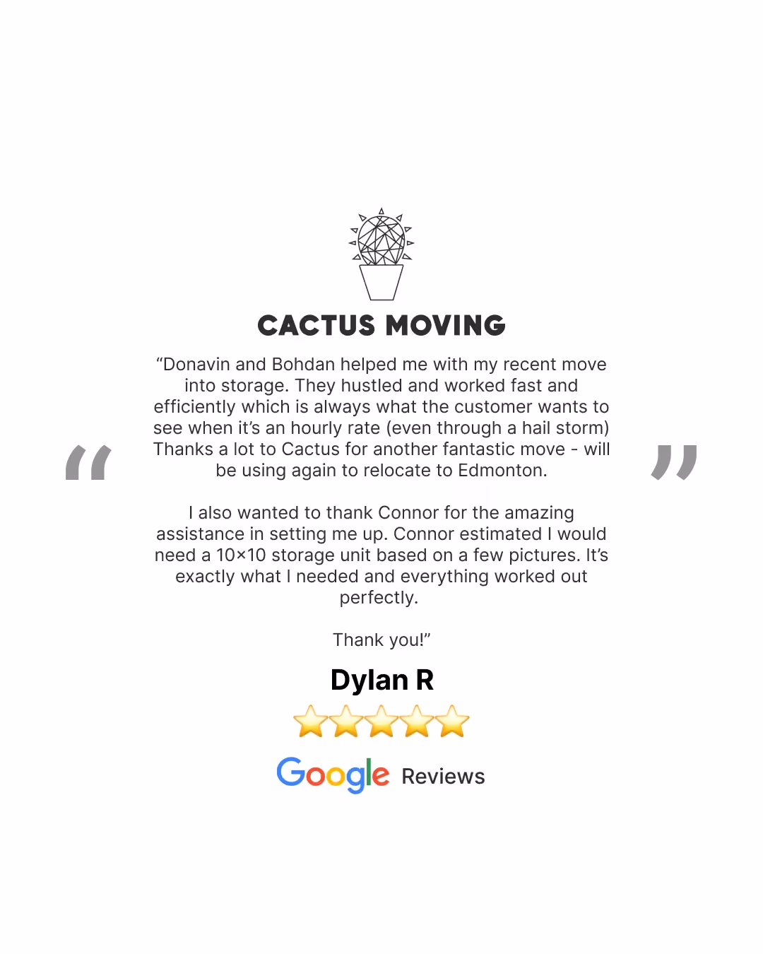 Google review one of our recent customers from Edmonton