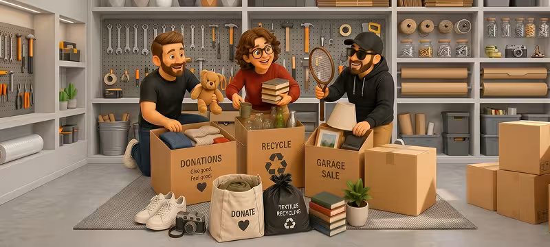Cactus Moving employees sort and pack items for charity, recycling, and other practical purposes.