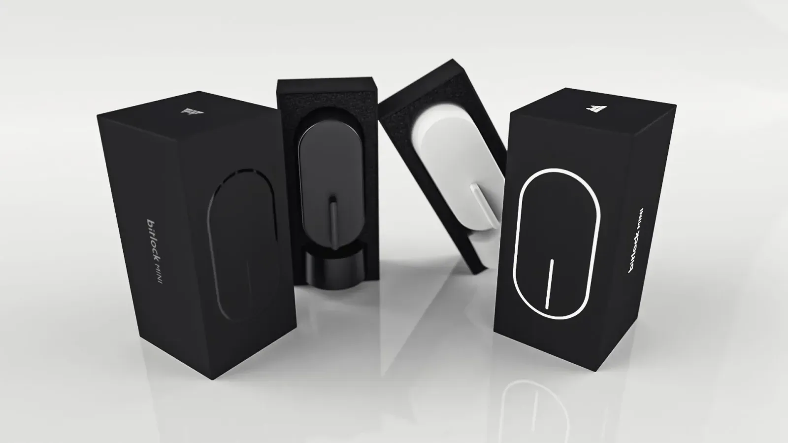 Package renders of the bitlock MINI in white and black