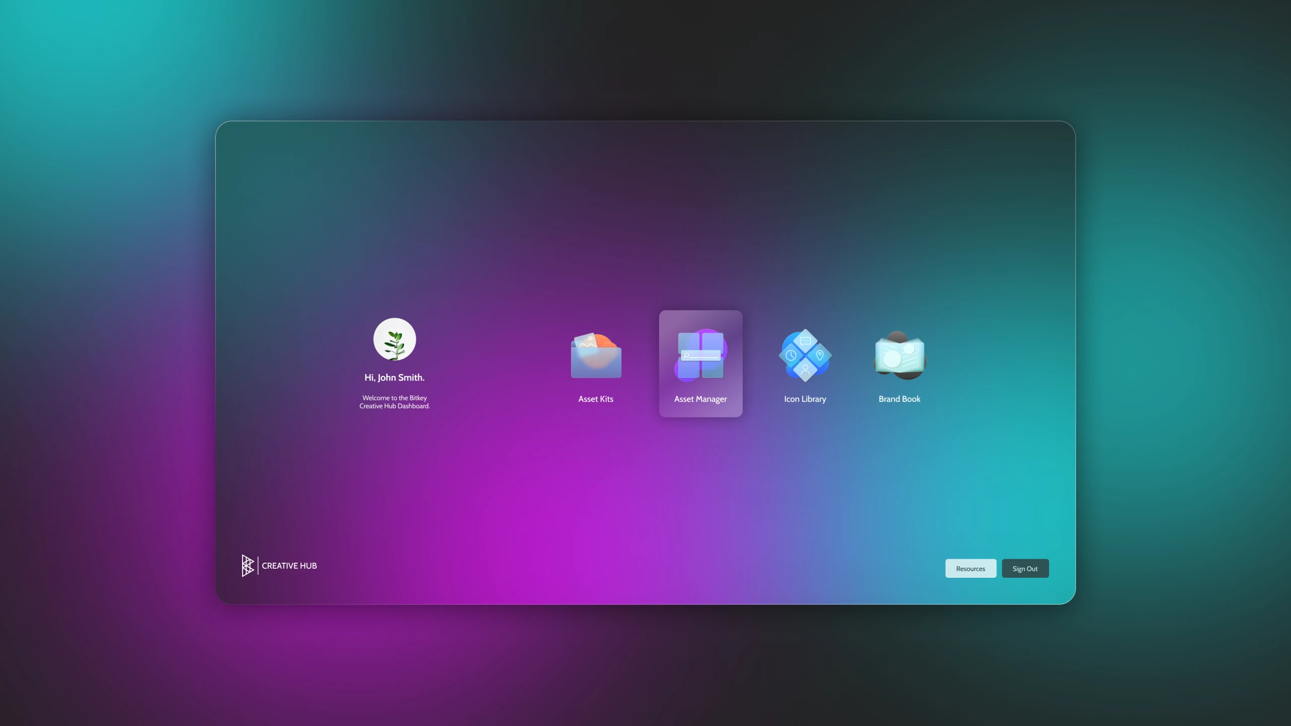 Screenshot of the creative hub user interface