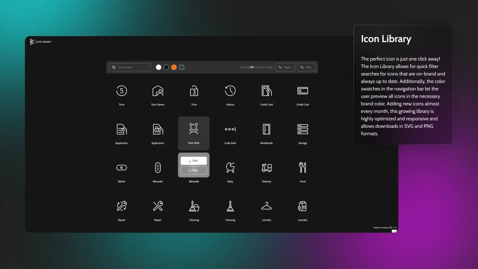 Screenshot of the Icon Library User Interface
