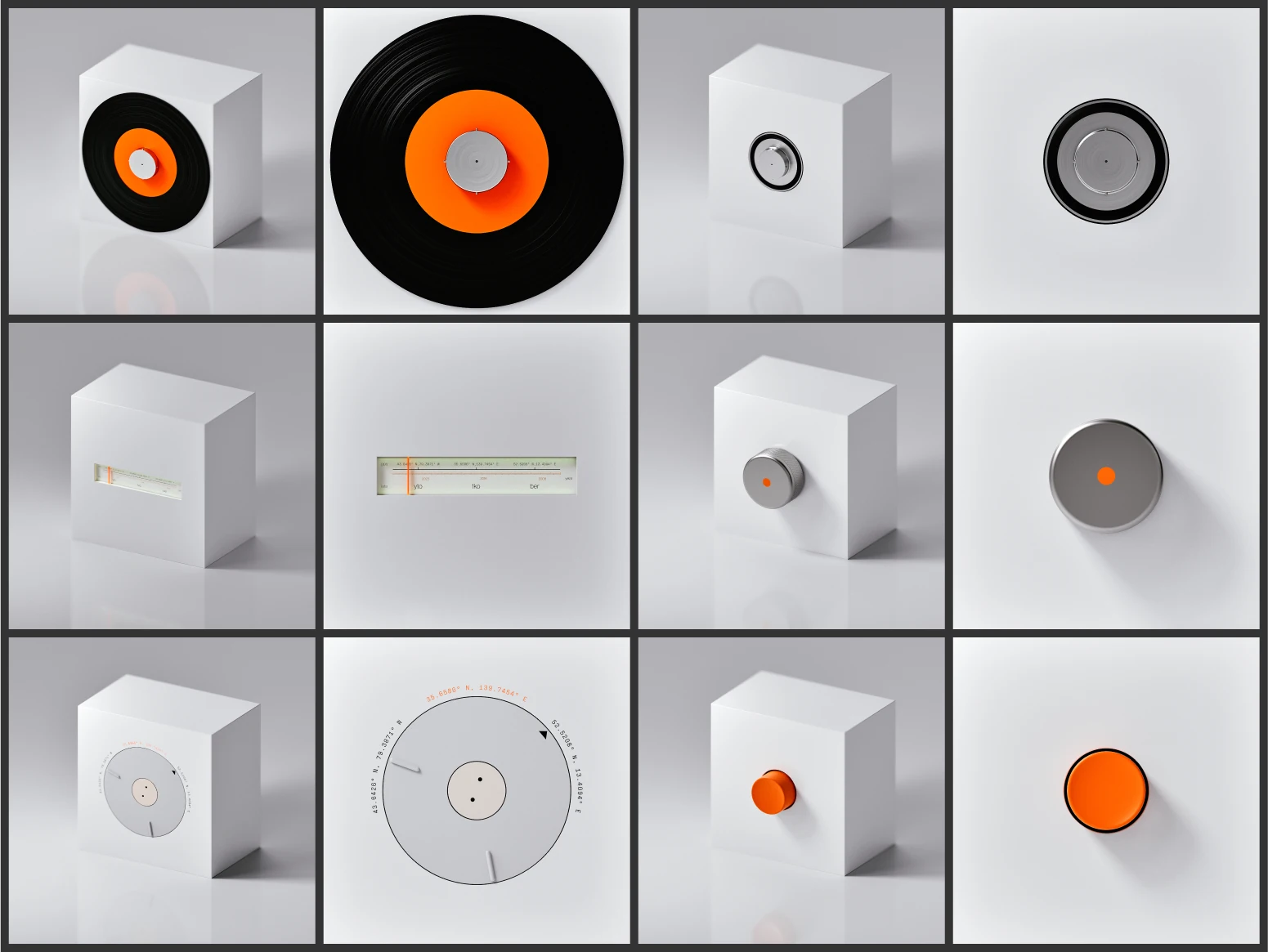 a grid of different UI elements inspired by braun and dieter rams