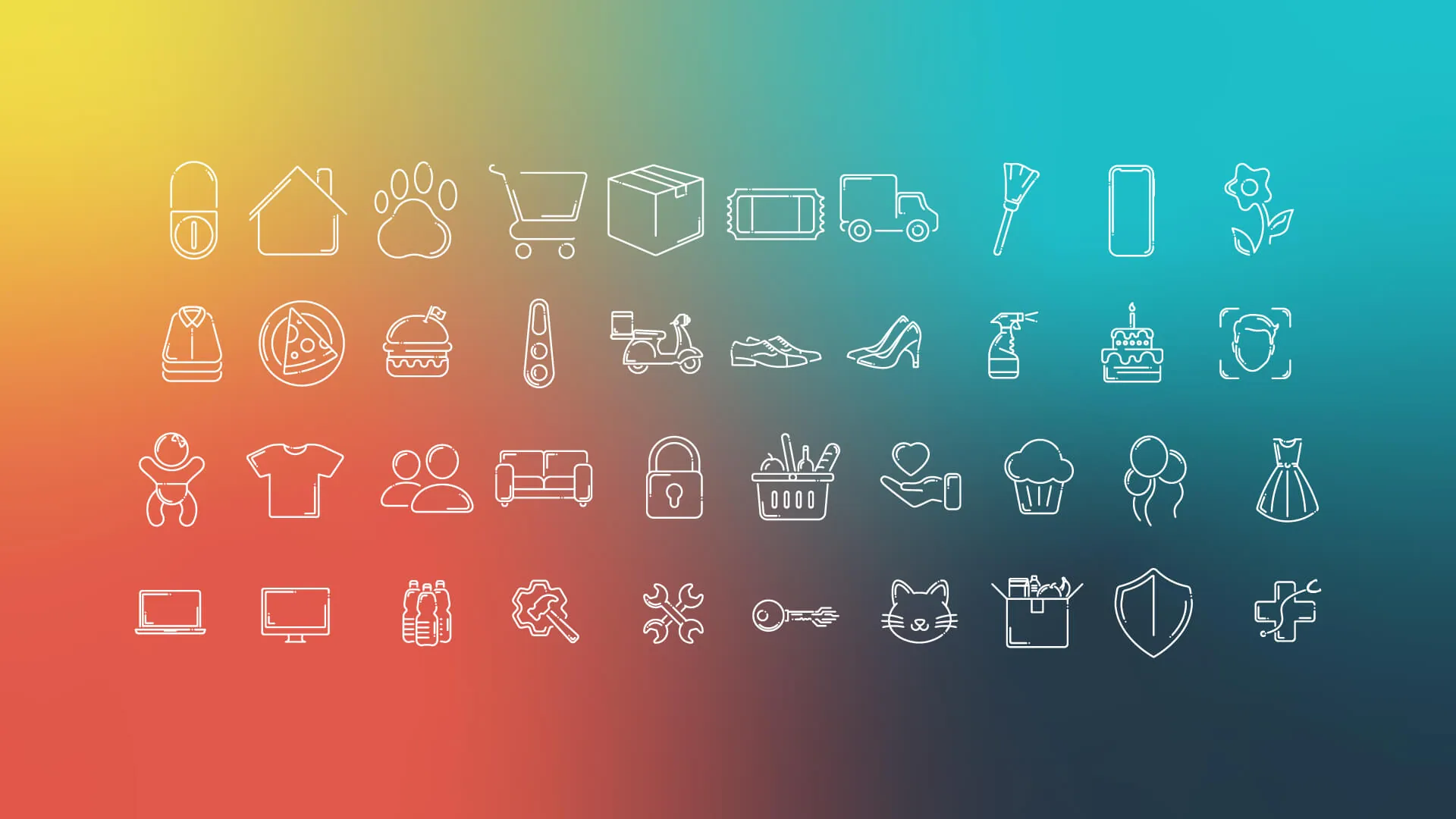 Line art icons on a colorful gradient background