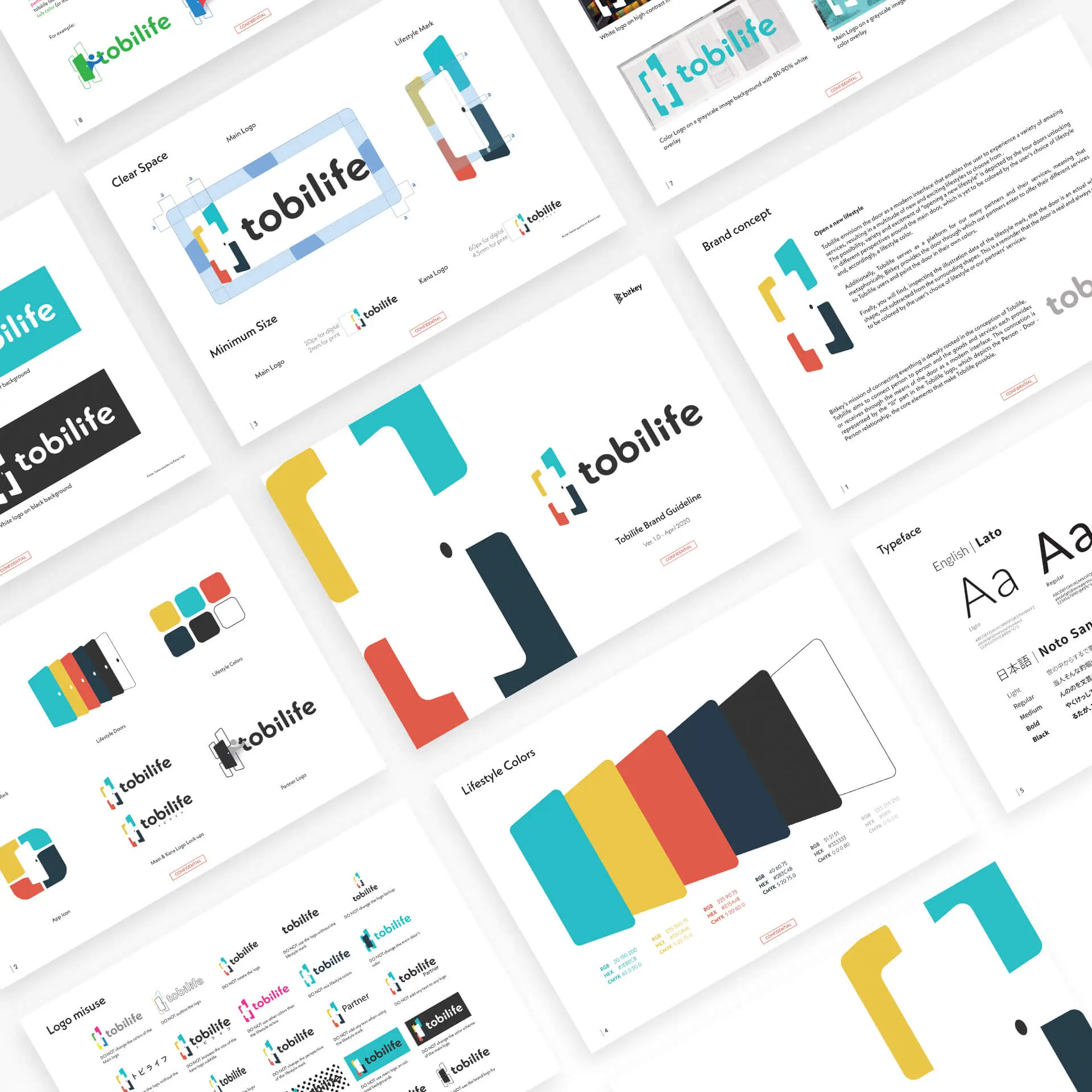 Collage of pages showing the tobilife brand guideline