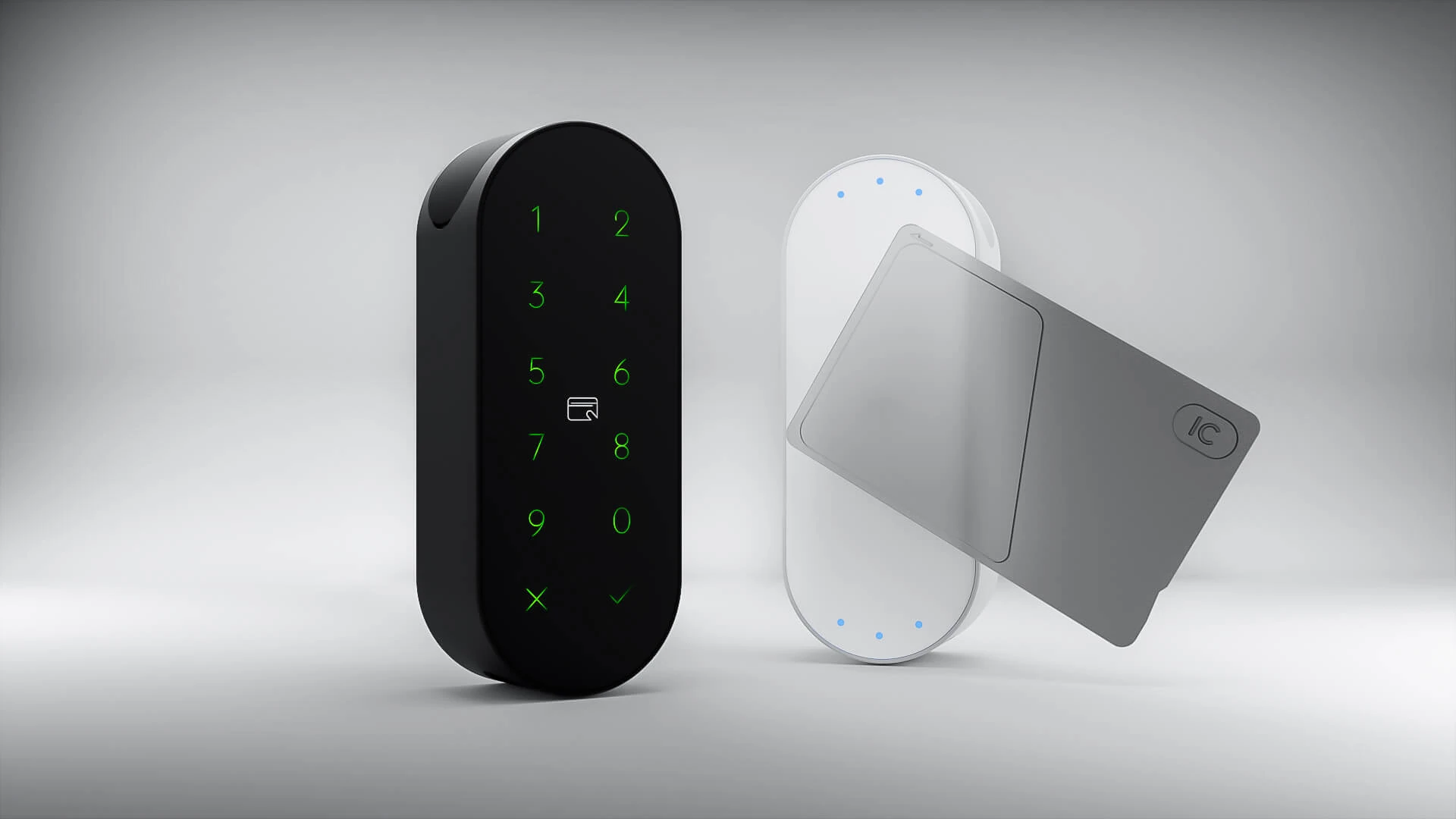 3D render of both bitreader+ colorways with the LEDs glowing