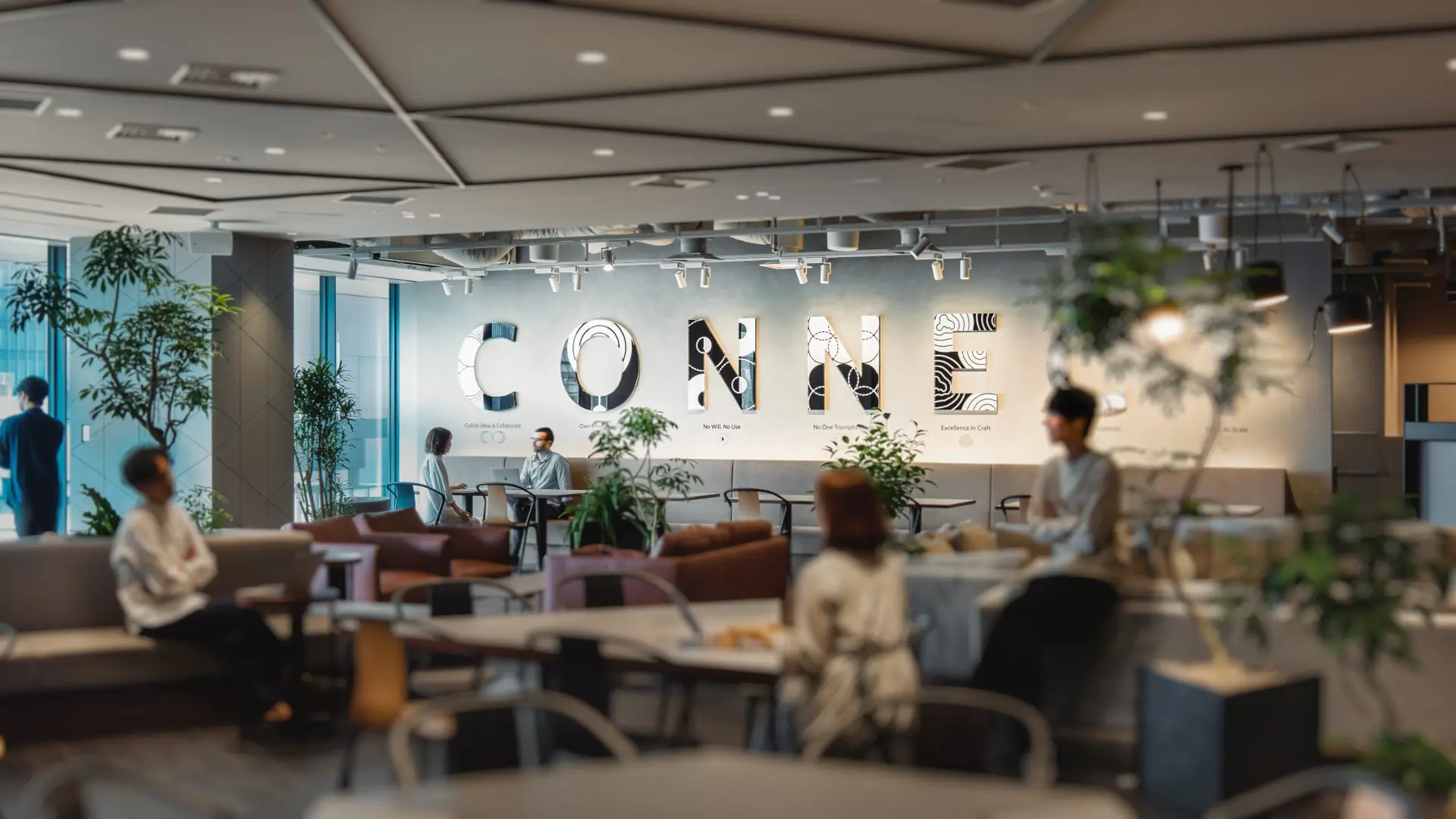 Photo of the bitkey office showing the words CONNECT as a graphic on the wall