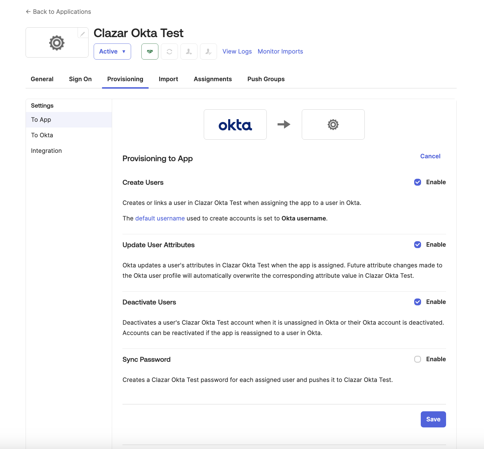 Clazar product Okta UI