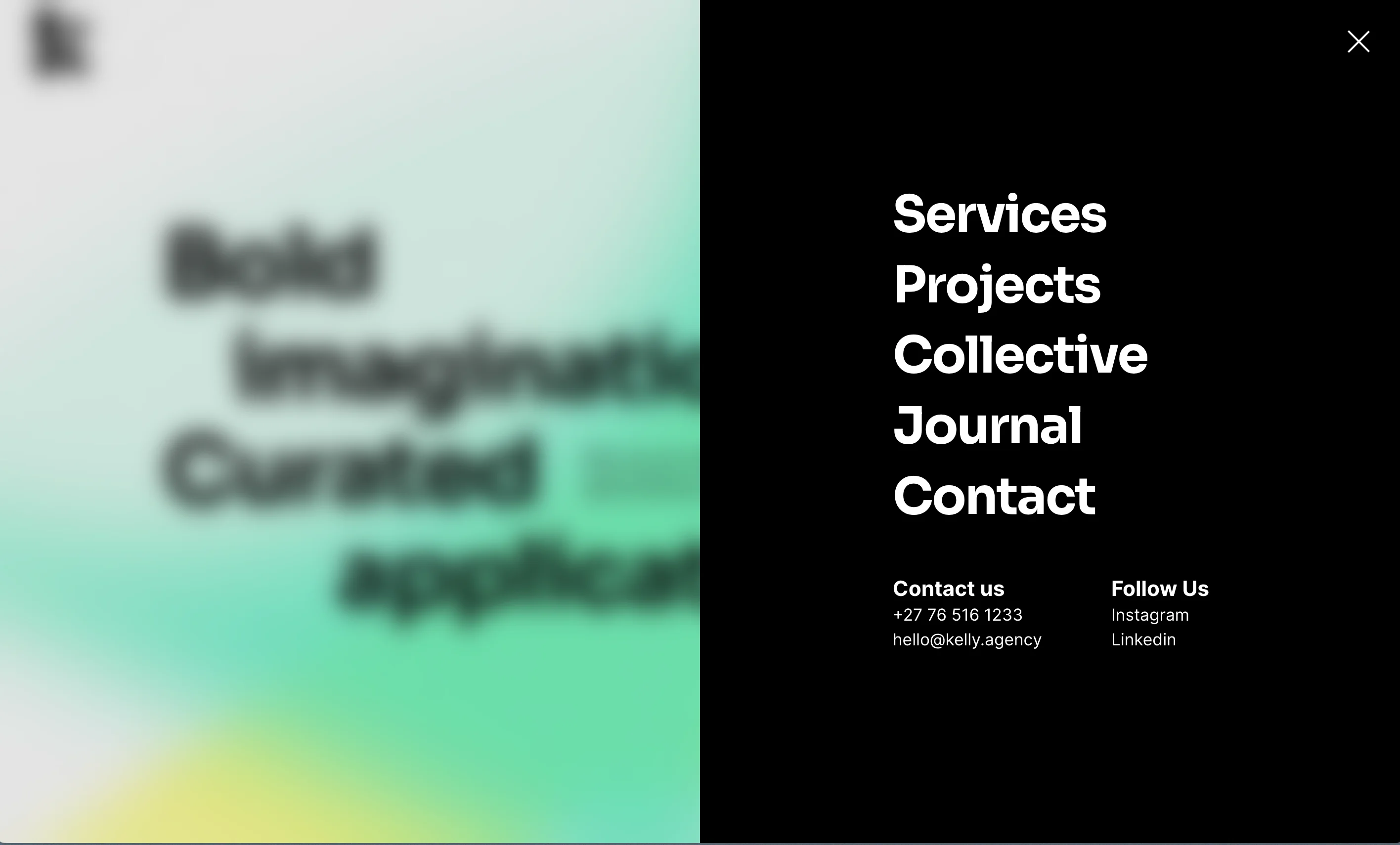 Webflow development menu for Kelly Agency