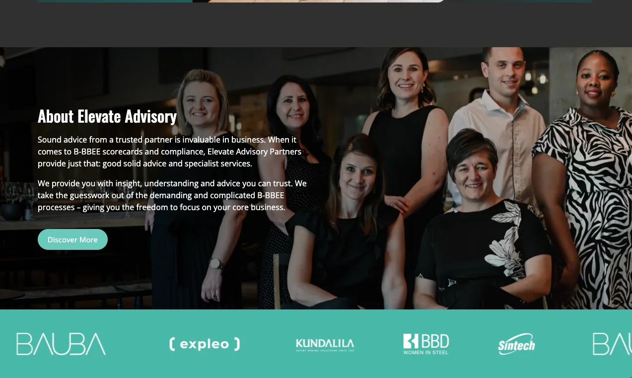 Elevate Advisory Partners Webflow website about section