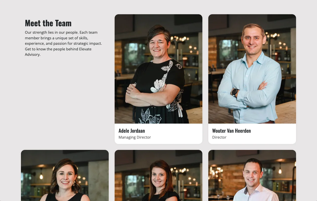 Elevate Advisory Partners Webflow website team grid