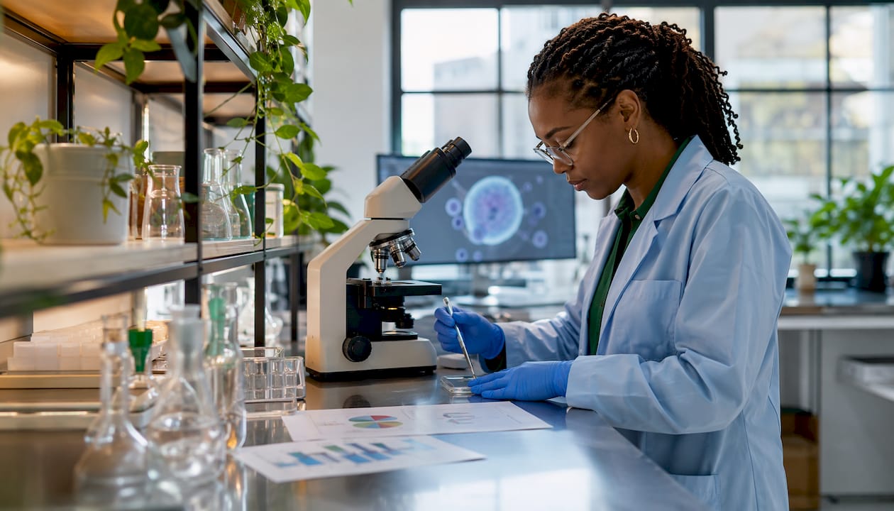 Hands holding fertility biological sample in lab
