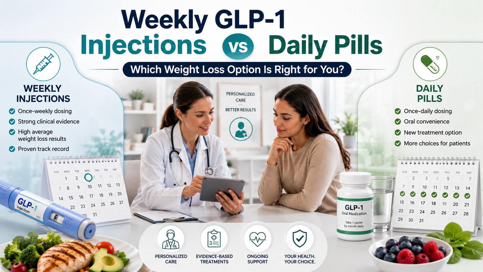 Weekly GLP-1 Injections vs Daily Pills