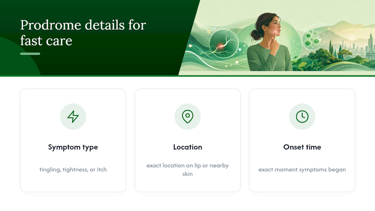 Key details to report at cold sore onset