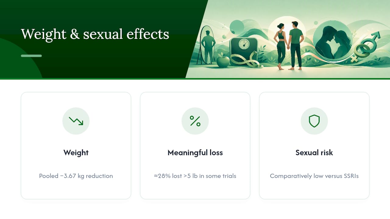What the Evidence Says About Weight and Sexual Side Effects — overview diagram