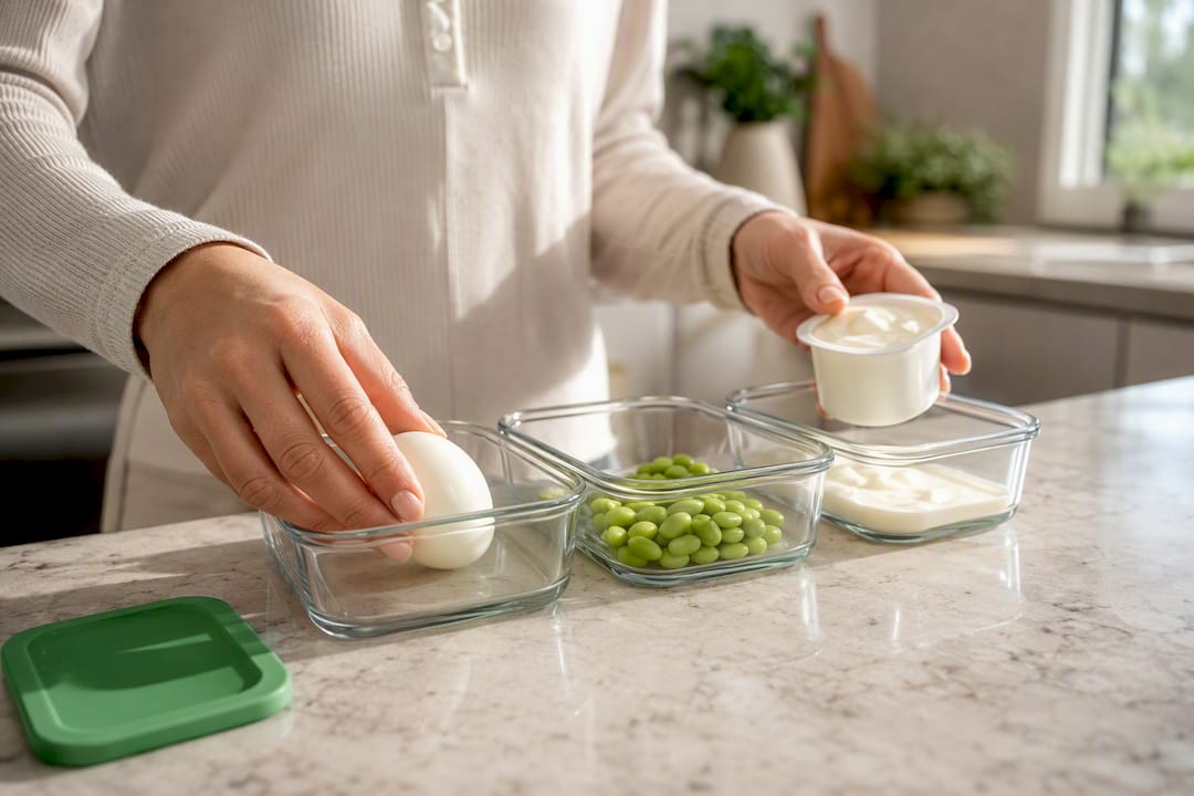 Pre-portioned egg edamame and yogurt