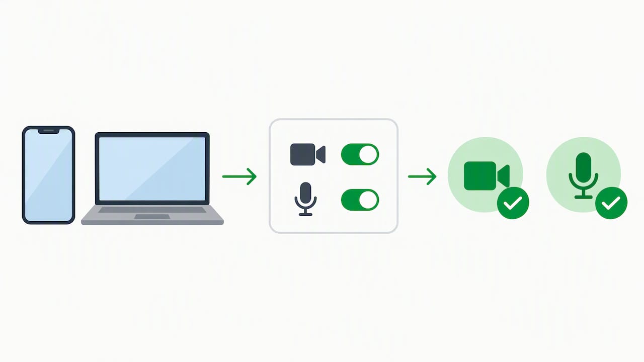 Devices showing camera and microphone access checks