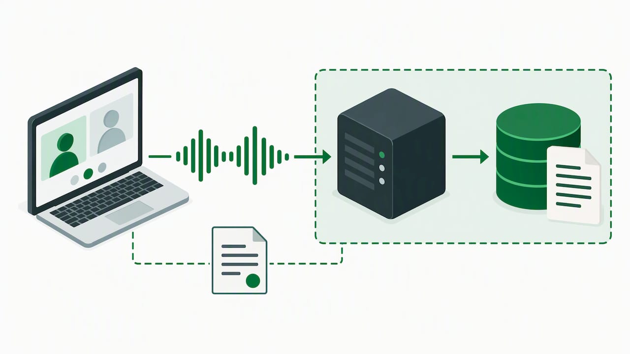 Telehealth audio processed into a retained transcript