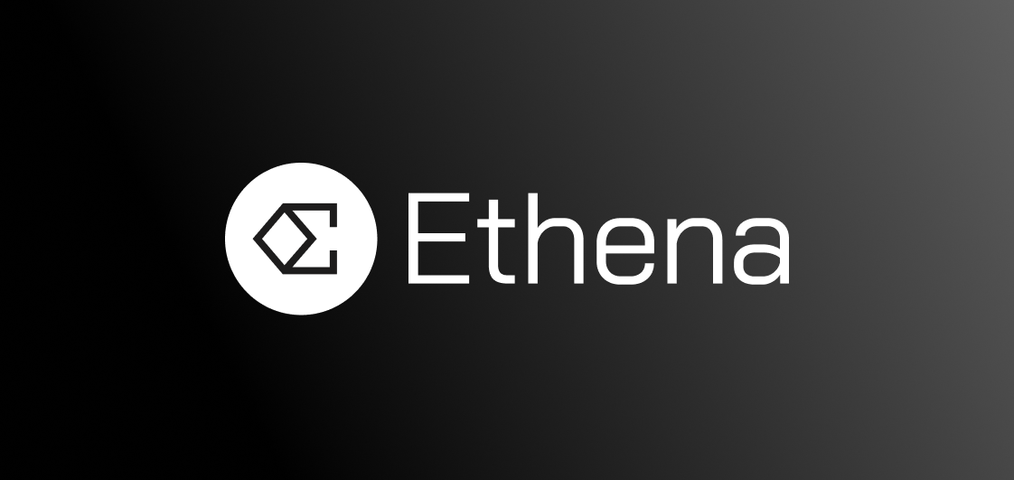 Ethena logo with stylized E inside a circle on a dark gradient background.