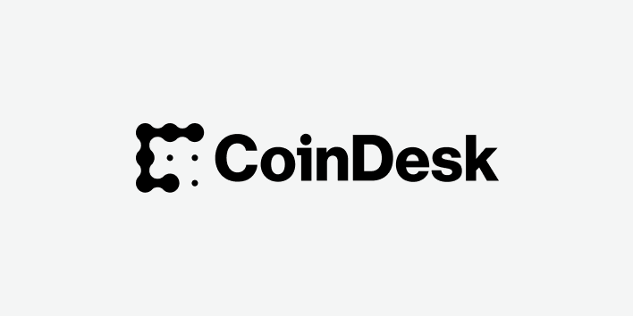 CoinDesk wordmark with stylized letter C icon made of rounded dots and lines.