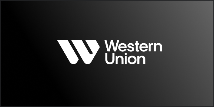 White Western Union logo on a black to dark gray gradient background.