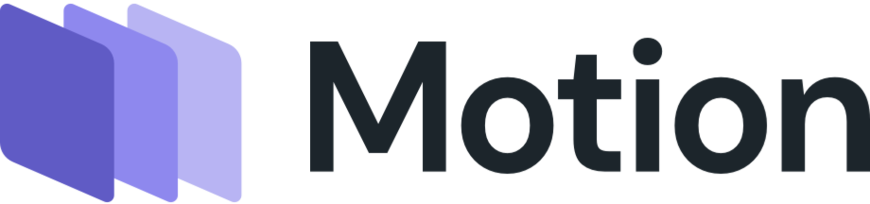 Motion logo with three overlapping purple squares on the left