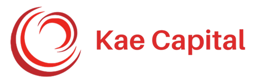 Kae Capital logo with red stylized circular design to the left of the company name in red text.