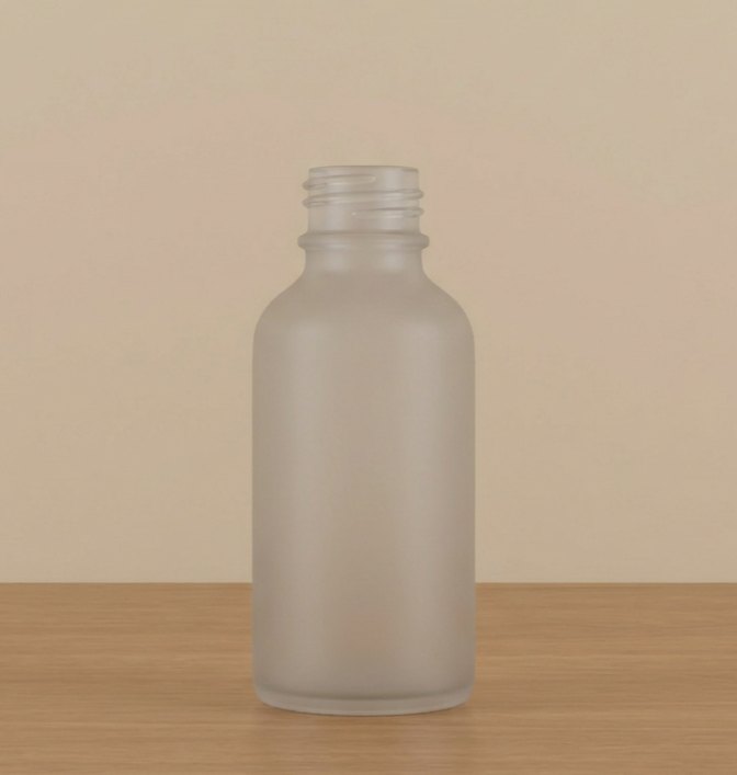 Frosted glass bottle in flat, even light with no styling