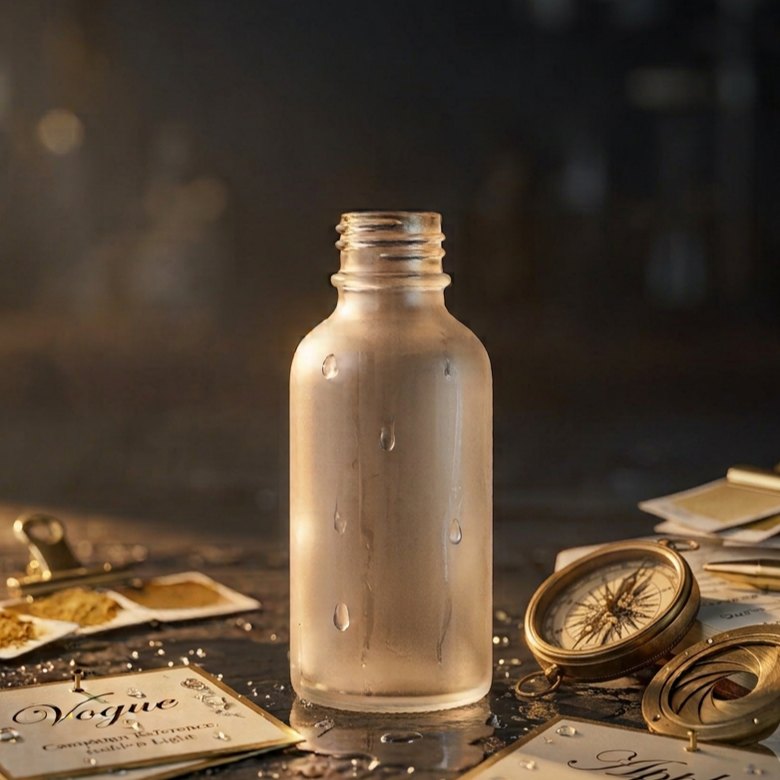 The same bottle on a wet dark surface with dramatic low lighting