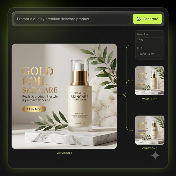 Quickads image ad generator turning a product prompt into on-brand ad creative