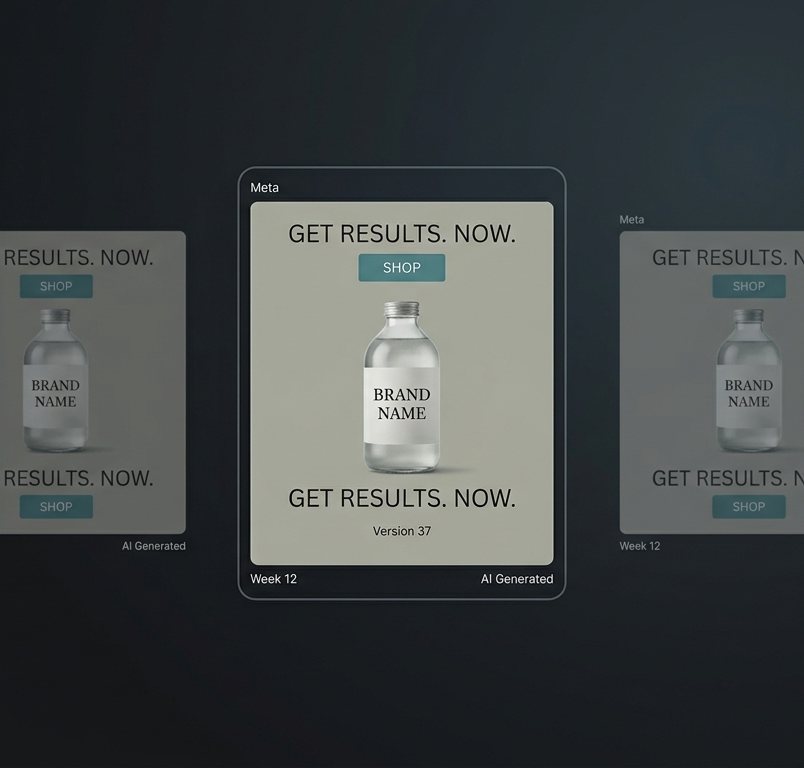 The same Meta ad regenerated on repeat, version 37, an identical layout duplicated with no variation